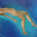 Nude female figure floating in the space of the Blessing.  Blue background, 24" x 30". 